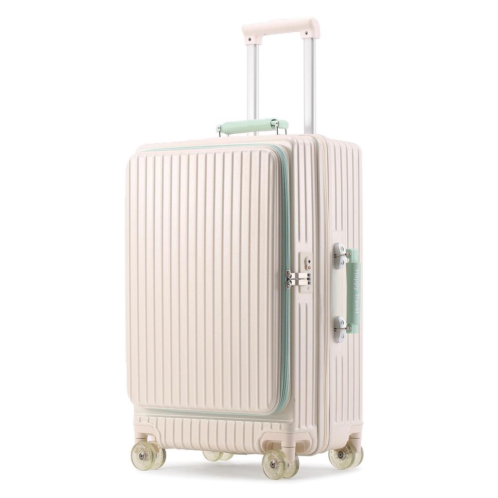 Расширяемый чемодан с цветными блоками и прозрачными колесами – Большой, прочный и открывающийся сбоку ручной чемодан-тележка