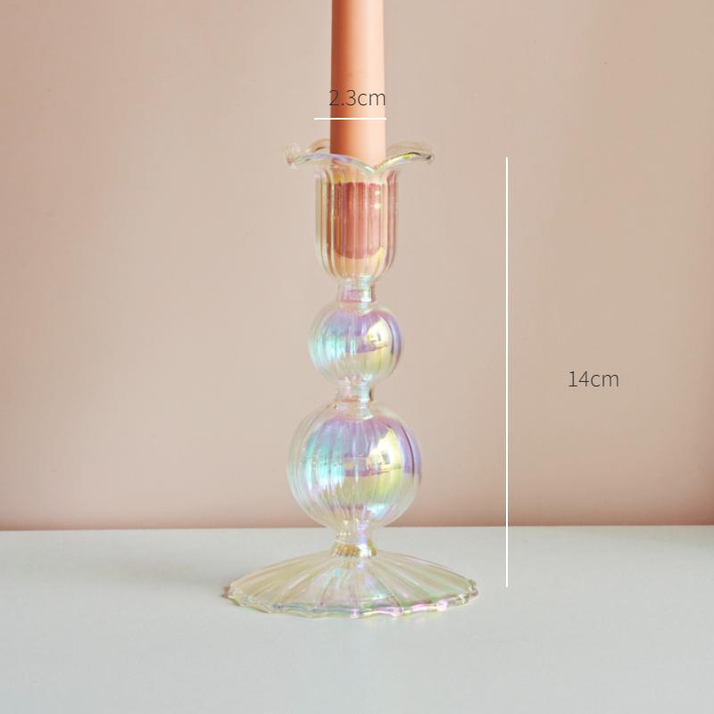 Glass Candle Holder Home Decor Nordic Rainbow Vase Flower Table Living Room Decoration Candlestick Holder for Wedding