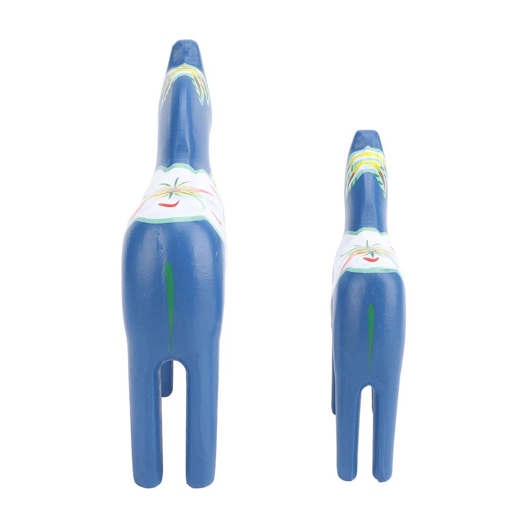 2pcs Hand Painted Swedish Wooden Horse Figurine Dalecarlian Horse Ornaments for Home Wedding Supplies Blue