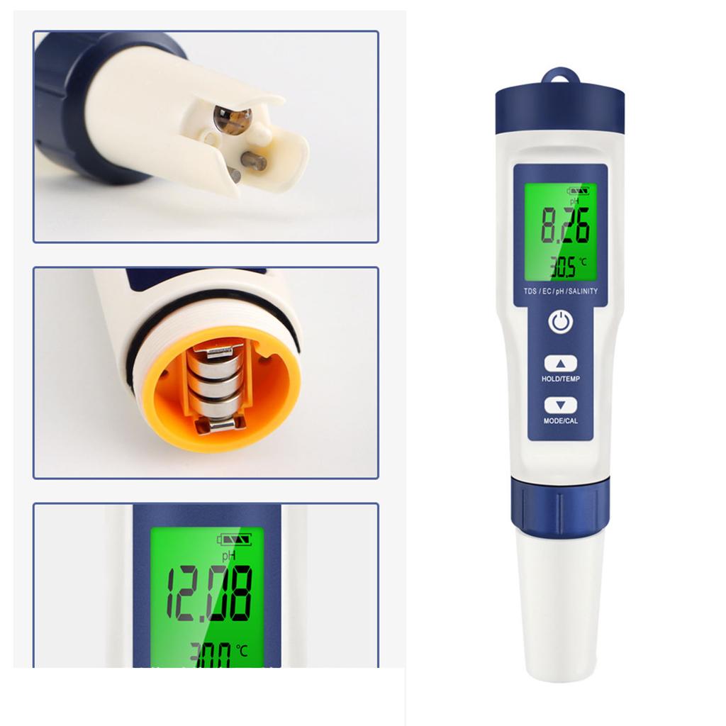 Высокоточный цифровой измеритель воды PH EC TDS, соленость и температура 5 в 1, многодиапазонный измеритель уровня воды