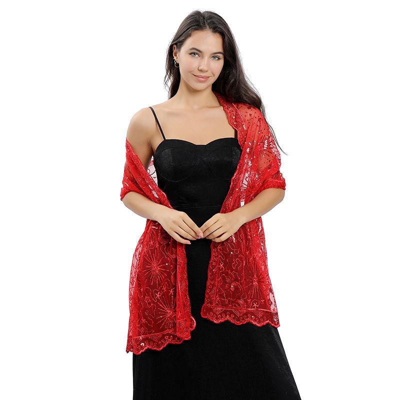 Shawl Dress Embroidered Shawl Dinner Shawl Women Star Moon Sequined Stage Party