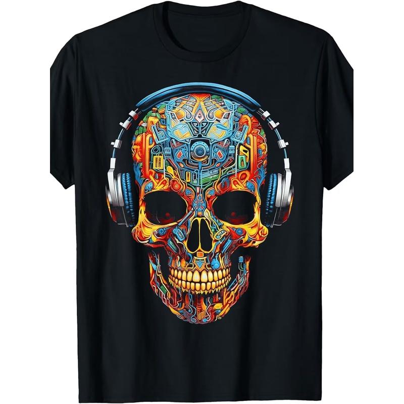 Skull Art Geometric Fantasy Graphic Skull T-Shirt - Unisex for Adults, Black, Size S