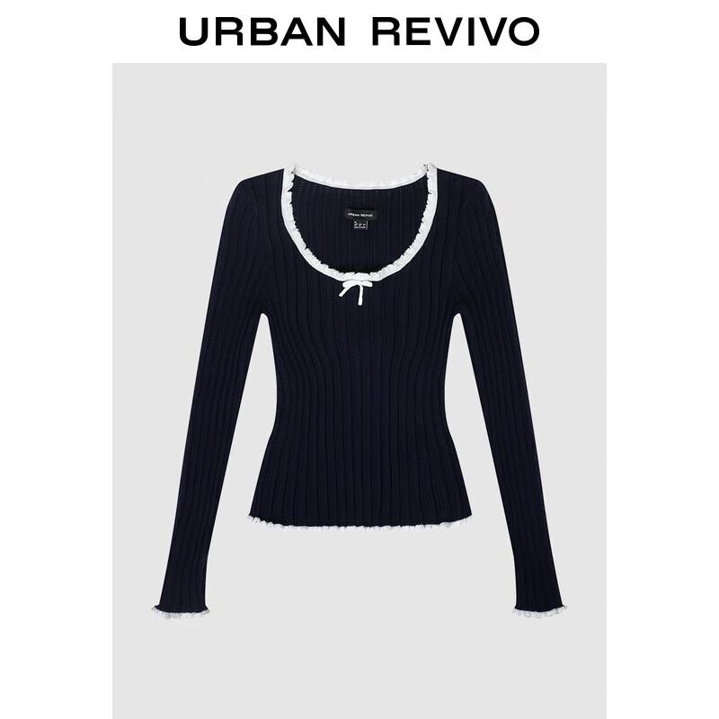 Женский трикотажный топ UR с цветными блоками, оборками и бантом