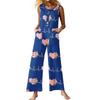 Women's Fashion Casual Button Sleeveless Jumpsuit Floral Flower Print Cotton Pocket Jumpsuit