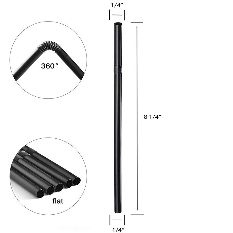 100 шт. черные пластиковые гибкие соломинки, подходящие для коктейльных вечеров, праздничных напитков на открытом воздухе и товаров для вечеринок