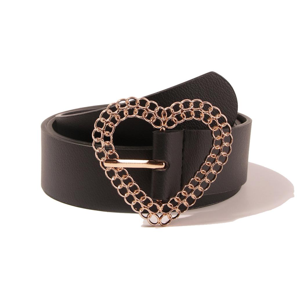 New Love Chain Buckle Women's Black Flat Belt Versatile Belt