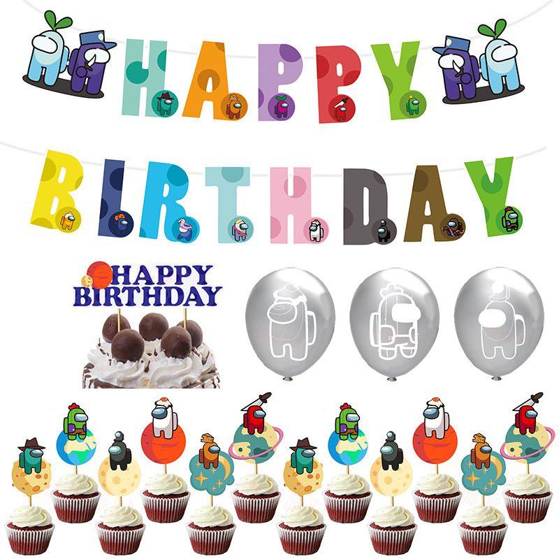 Game Birthday Party Decor Suit Supplies Set Balloon Banner Caketopper