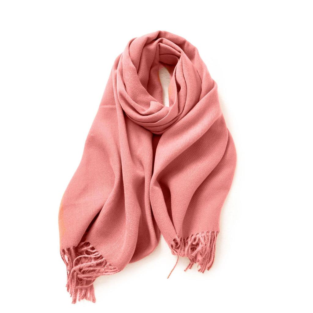 Double Sided Solid Color Scarf For Women's Winter Imitation Cashmere Warm Tassels