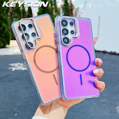 KEYSION Цветной градиентный чехол-подставка с магнитной линзой для Samsung Galaxy S23 S24 Ultra 5G S24+ S23 FE для MagSafe Ударопрочный чехол