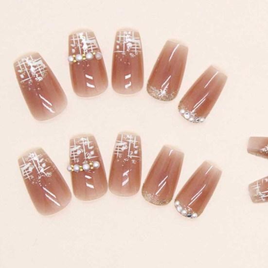 24 шт. искусственных жемчужных накладных ногтей с укрепляющим клеем DIY Art Design накладные ногти носимые накладные маникюрные стильные искусственные ногти