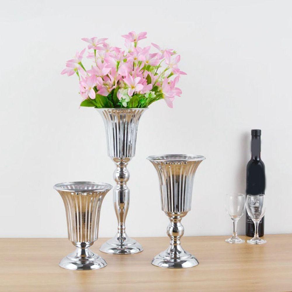 European Style Wedding Flower Vase Golden Dried Flower Pot Metal Trumpet Vases Living Room