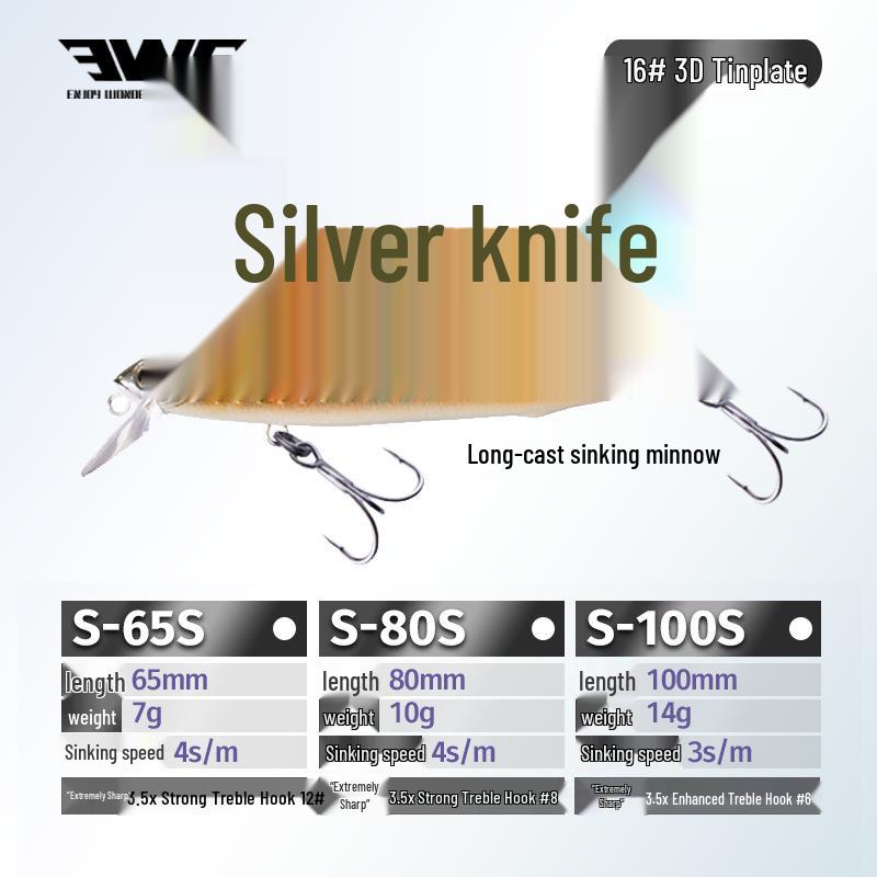 Воблер EWE Mei Xia Silver Knife Minnow - Дальний заброс, Медленная плавучесть для жереха, окуня, мандаринки, Универсальная искусственная приманка
