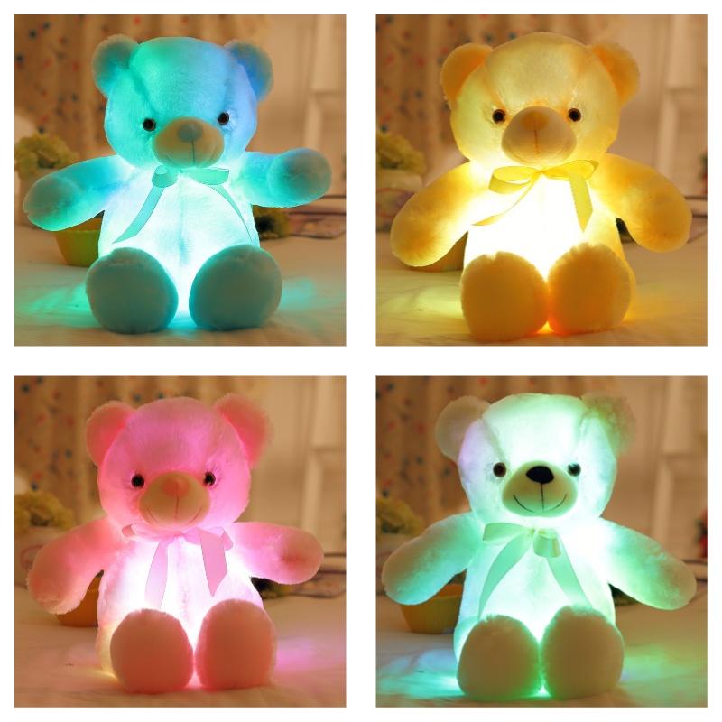 Led Light-up Teddy Bear Plush Toy With Bow Tie Design Long-haired Colorful Flashing Lights