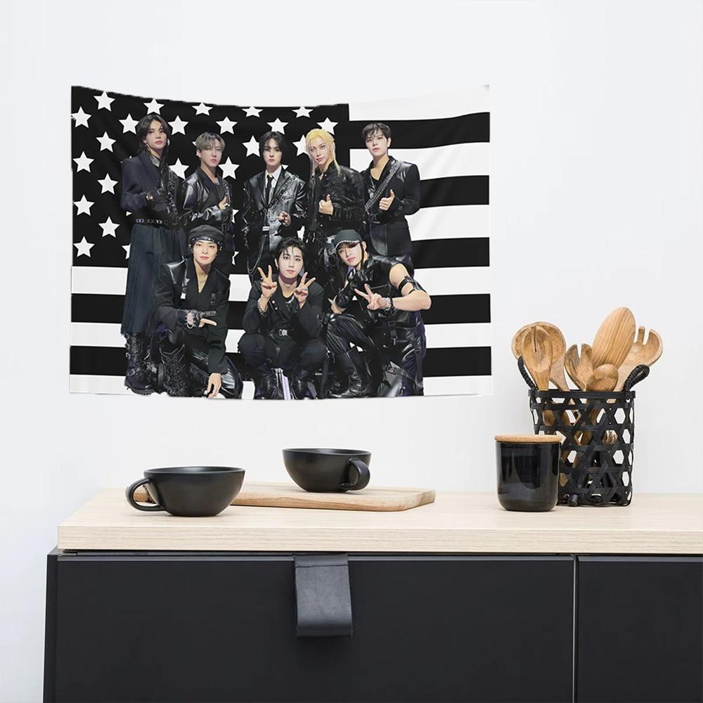 1PC SKZ Black American Flag Concert Banner Wall Decoration Room Decoration Home Furnishings Fan Birthday Gift Banner