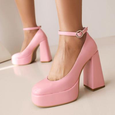 FOREADA Женские туфли-лодочки из искусственной кожи на платформе, супервысокий каблук-копытце, круглый носок, ремешок на щиколотке с пряжкой, лаконичные туфли для вечеринки, весна-осень