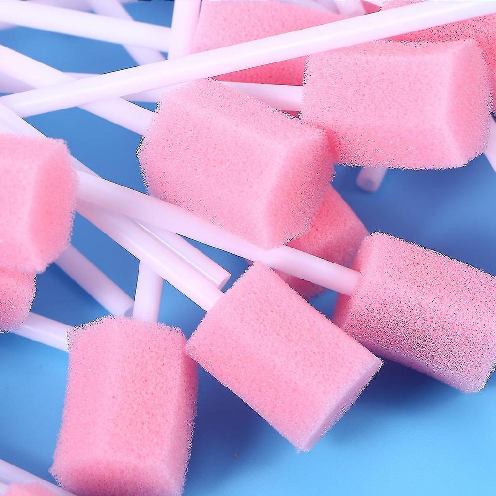 50pcs Disposable Oral Care Sponge Mouth Sponges Tooth Cleaning Mouth Swabs (pink)