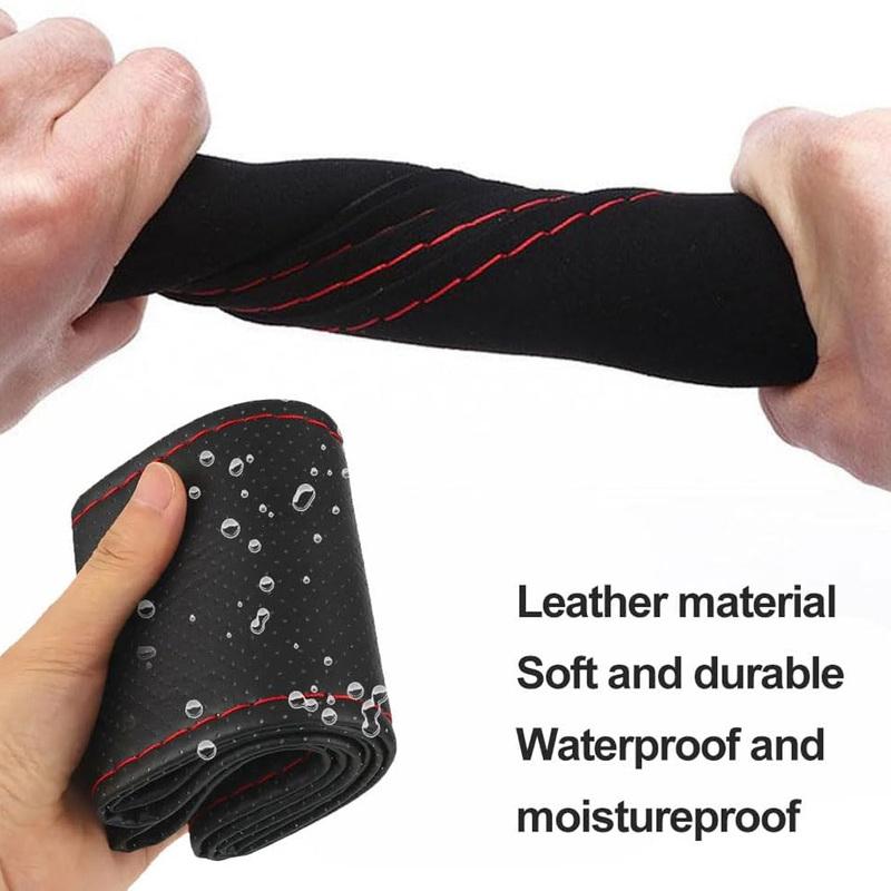 Car Steering Wheel Cover Needles And Braid Thread Artificial Leather Braid Cover Diy Soft Non Slip Auto Interior Car 37-38cm