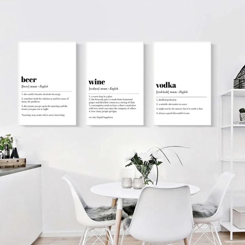 Вино Виски Текила Пиво Бурбон Определение Постер Простой Современный Холст Живопись Принт Настенная Картина для Декора Кухни Барной Тележки