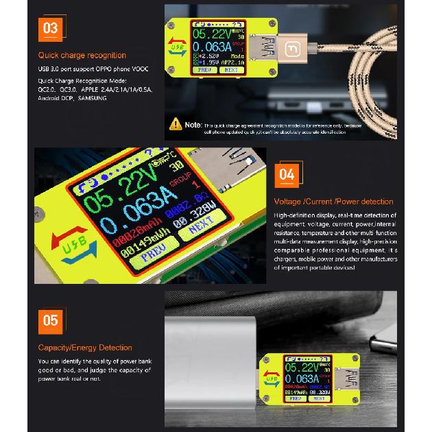 UM Series USB Color Display Tester Micro Voltage Meter Current Detector Voltmeter Battery Charge Measurement