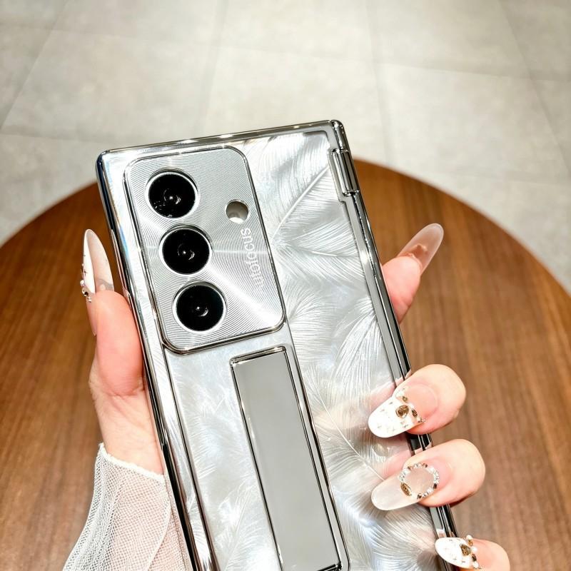 Transparent Electroplated PC Case Galaxy Z Fold8 Ultra Shockproof Magnetic Stand Cover In Star Feather