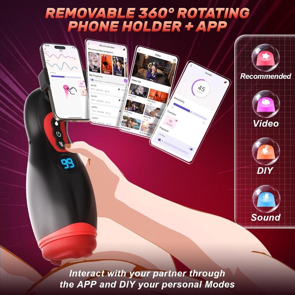 Male Masturbator Stroker with 9 Suction/Vibration Modes, APP Control, Heating | LCD Blowjob Toy for Men