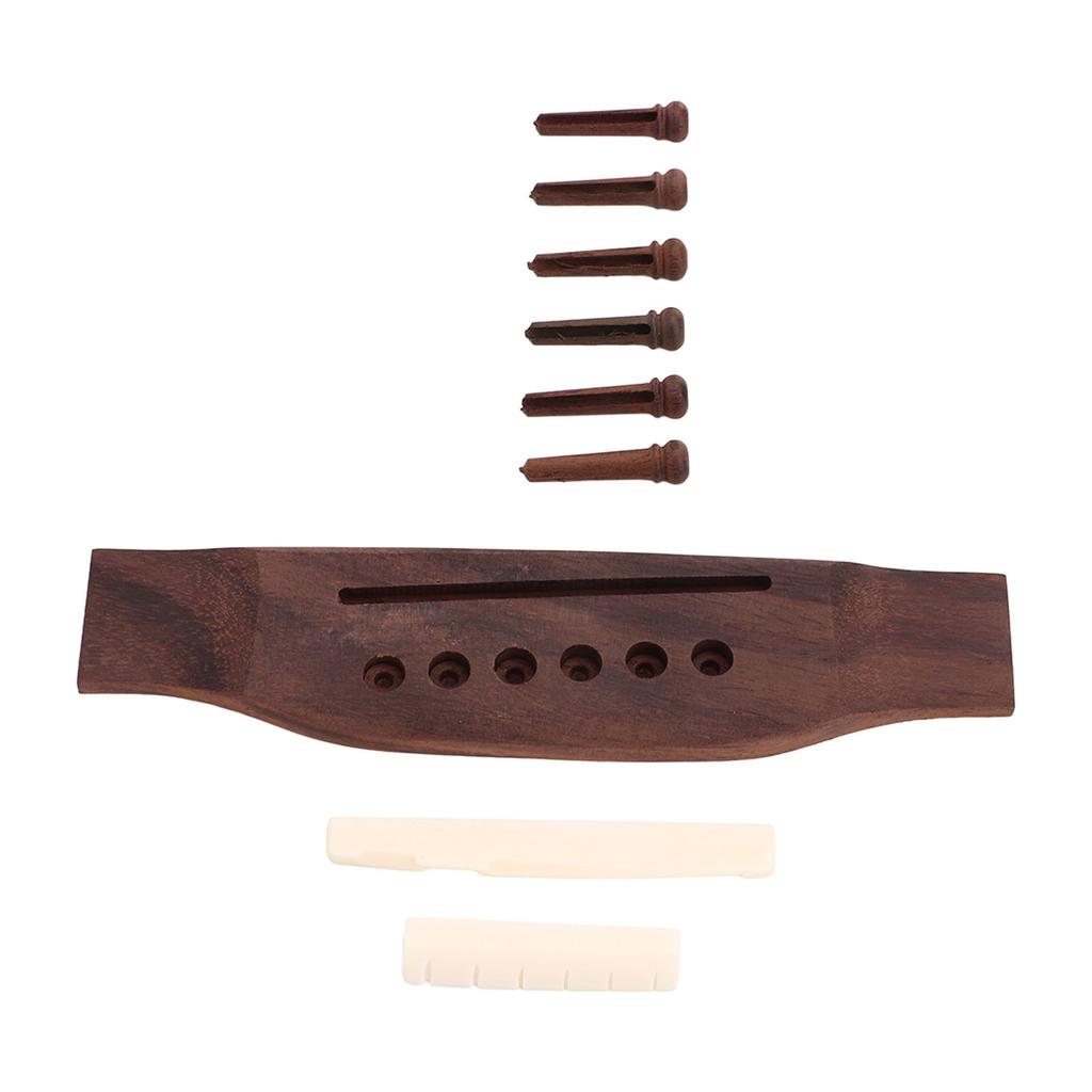 Acoustic Guitar Bridge Parts Replacement Accessories Rosewood Pins Bone Nut Saddle Set