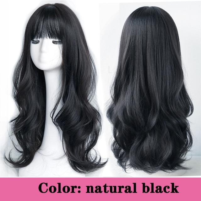 Длинный вьющийся синтетический парик с челкой по центру, темно-коричневый парик из натуральных вьющихся волос, женский парик для косплея, парик из термостойкого волокна