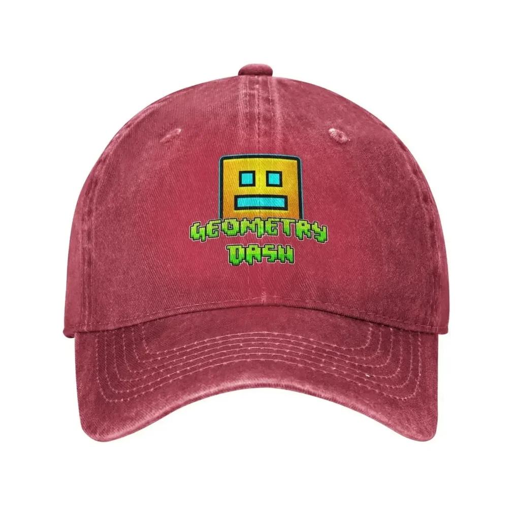 Geometric Dash App Fun Games Men Women Baseball Cap Geometry Dash Distressed Denim Washed Caps Hat Adjustable Fit Snapback Hat