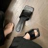 2025 Blogger Wearing High-heeled Cool Slippers for Women's Summer New Fashionable Thick-heeled Open-toed Square Head Sandals for Women's Shoes