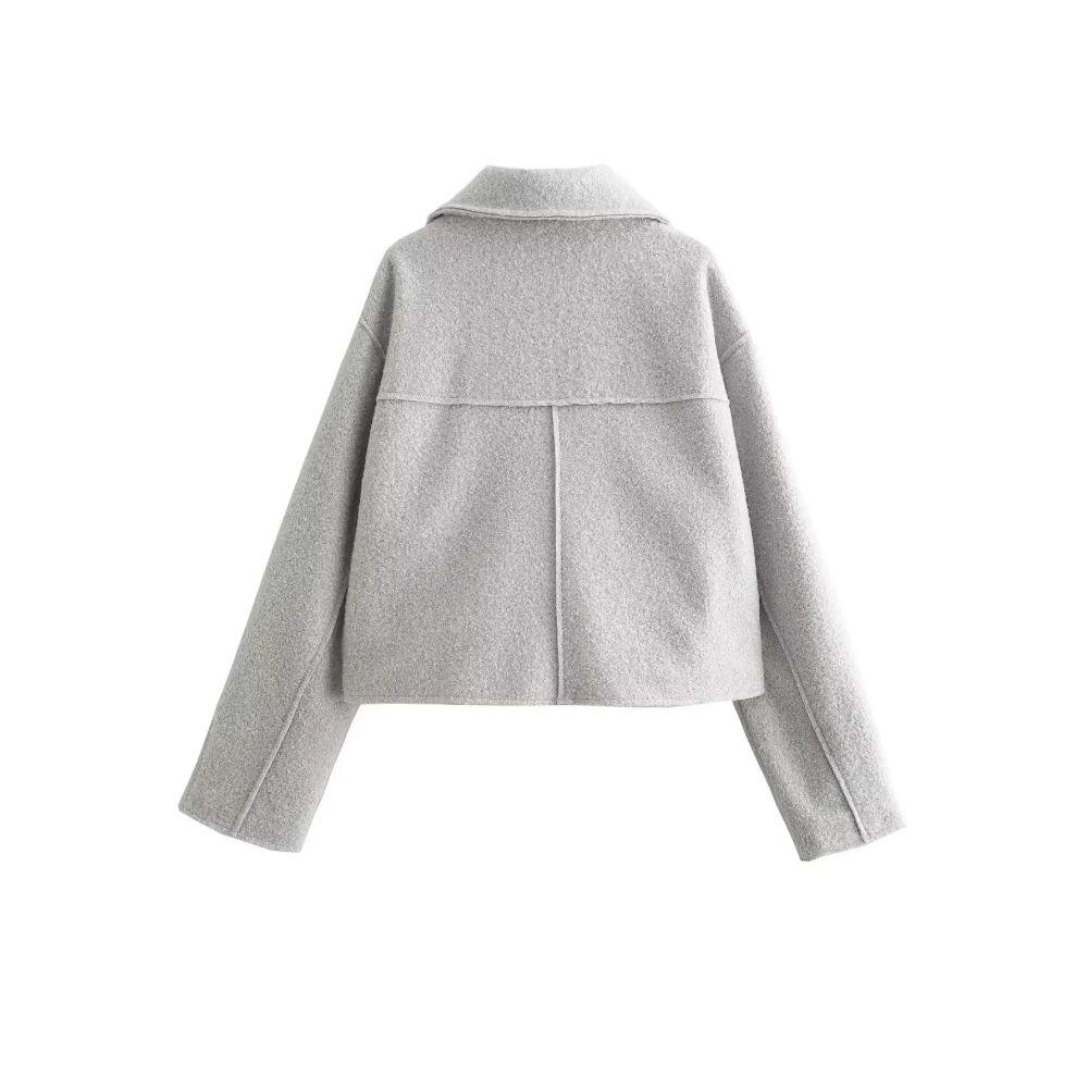 Autumn New Product Women's Fashion and Casual Versatile Polo Collar Long Sleeve Zipper Short Jacket Coat