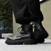 Ботинки мартин мужские зимние бархатные высокие кожаные ботинки в британском стиле, ботинки на толстой подошве с увеличением высоты, средней высоты, короткие ботинки 24329-J