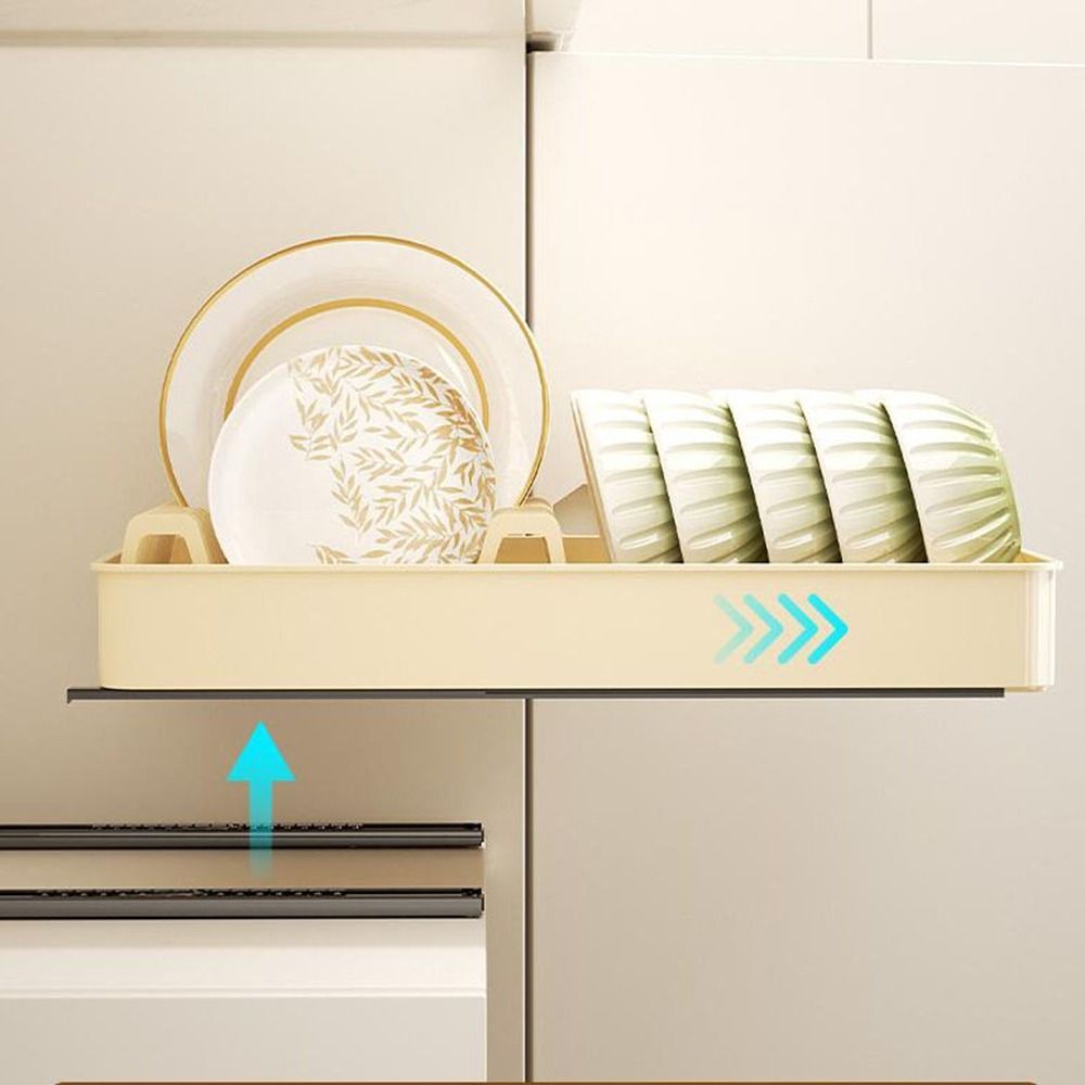 Punch-free Pull Out Dish Rack Built-In Drawer-type Plate Drain Rack Durable Dish Holder  Pantry