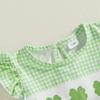 Комбинезон для девочки в клетку с принтом клевера и рукавами-бантиками, милый весенний комбинезон, ирландская одежда