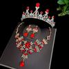 Красная Корона Невесты Набор из Трех Предметов Свадебная Корона Головной Убор Ожерелье Серьги Корейский Стиль Супер Фея Аксессуары для Свадебного Платья