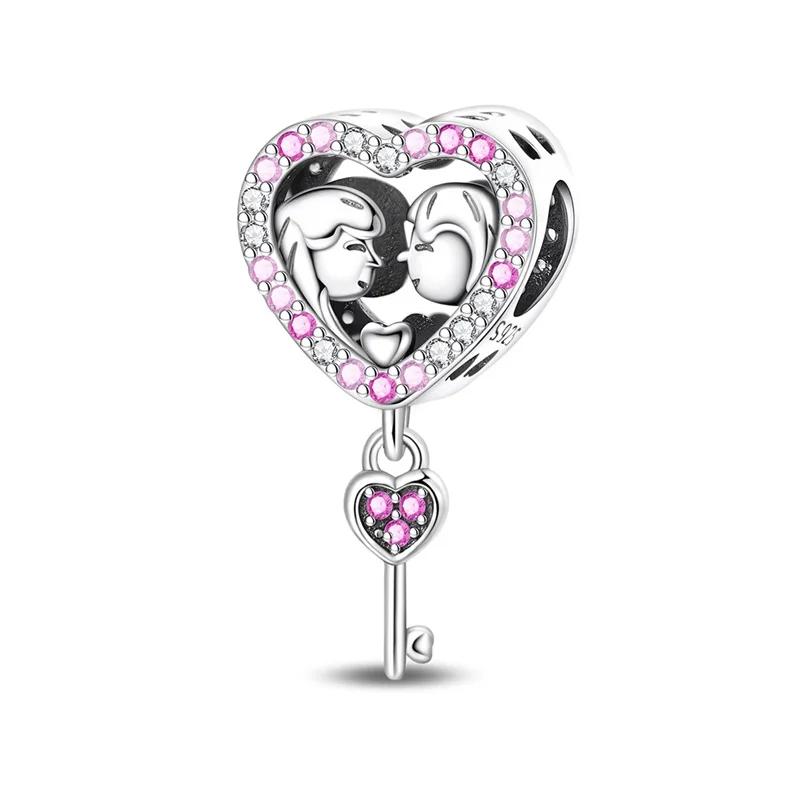 Оригинальные медные семейные шармы Мама Цветок Сердце Бусины для ожерелья DIY Браслет Подарок Ювелирное изделие Подарок на День матери