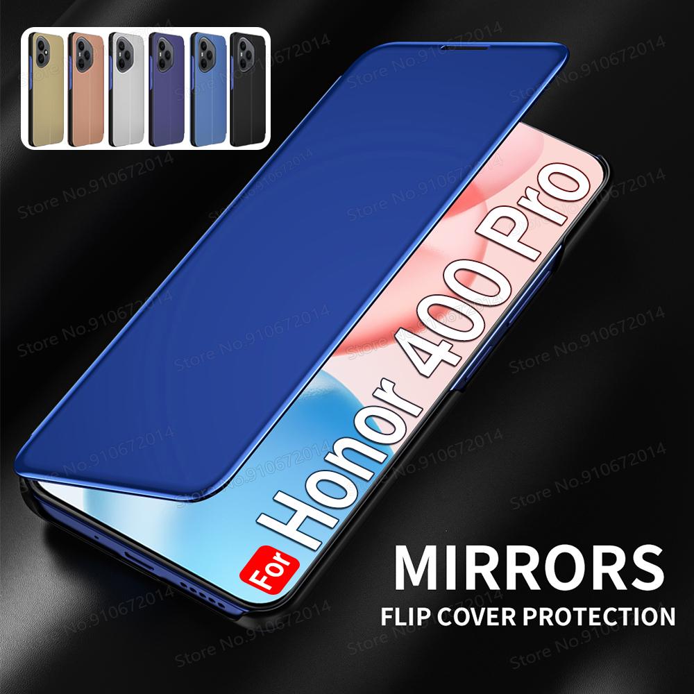 Mirror Folding Stand Cases For Honor 400 Pro Flip Leather Kickstand Phone Case For Honor 200 400 Lite 300 Pro Full Cover Bumper