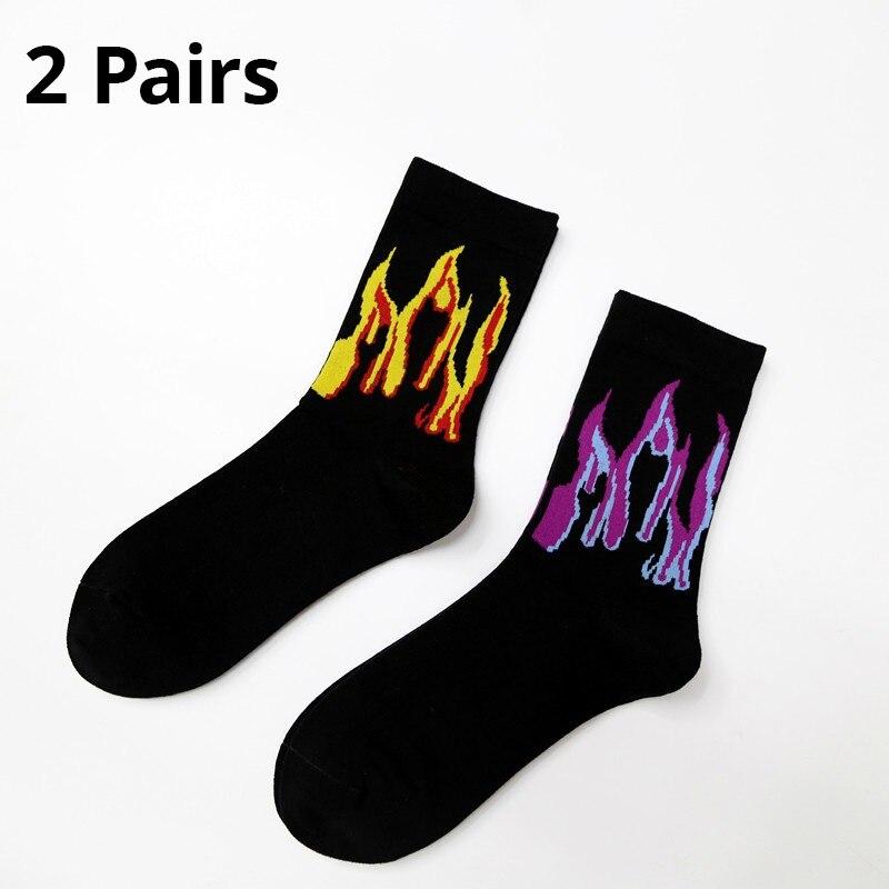 2 пары европейских и фиолетовых носков Flame Tube Cotton Socks для мужчин, японских пар, носки для скейтбординга, для улицы