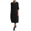 Women's Casual Loose Cotton Linen Mid Sleeve Round Neck Large Size Dress