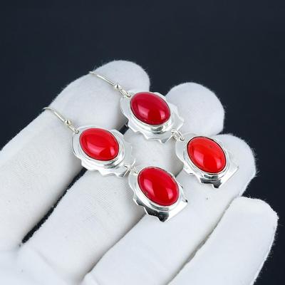 Красивые серьги-крючки из красного коралла с драгоценными камнями, серьги из стерлингового серебра 925 пробы, серьги-подвески из серебра ручной работы в стиле бохо, праздничный наряд в подарок
