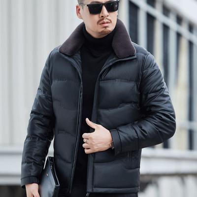 Зимняя мужская куртка из натуральной кожи больших размеров, свободная повседневная куртка для папы, утолщенная куртка-пуховик, теплая кожаная куртка