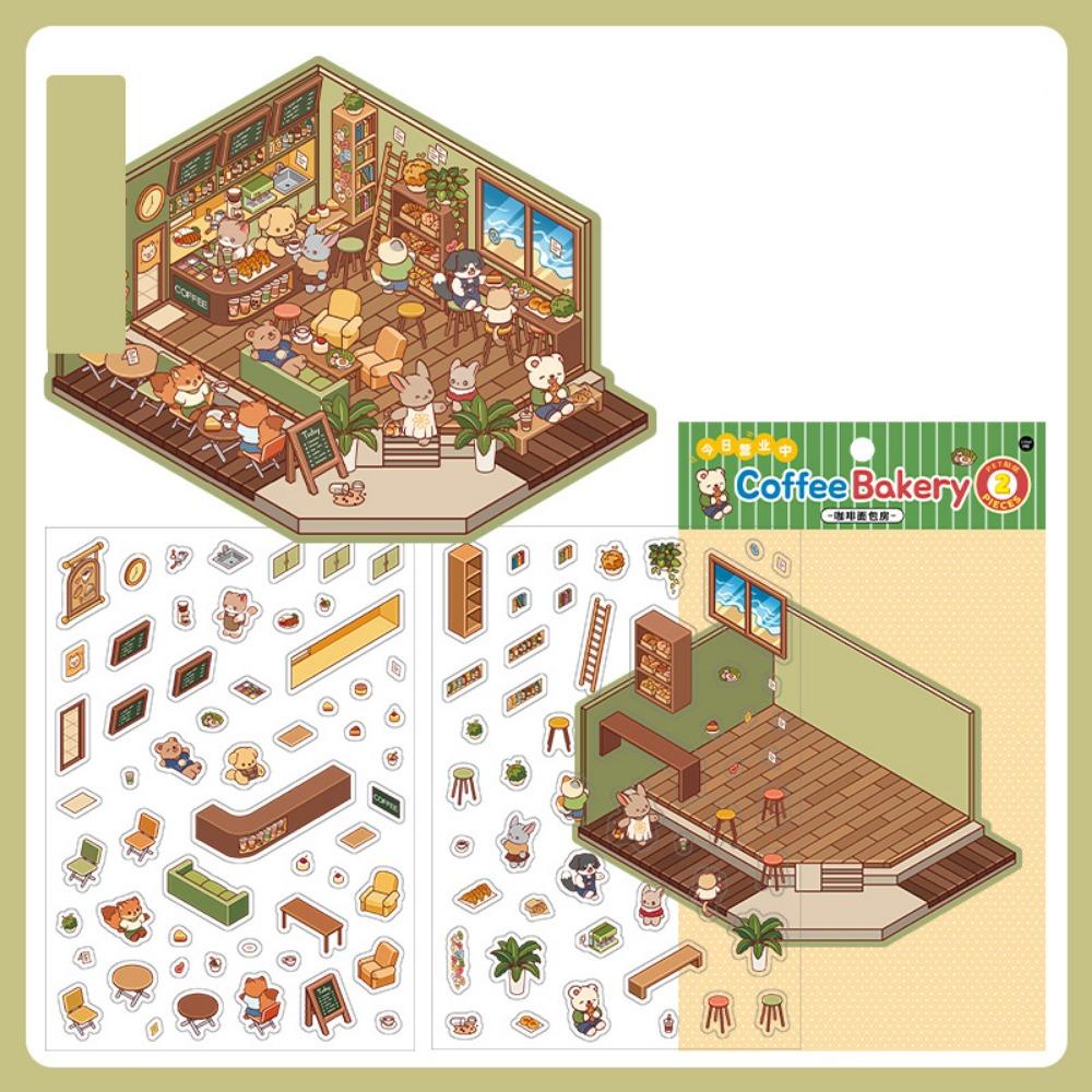 Бумага-наклейка с 3D-пейзажем лесной деревни, многофункциональные наклейки с изображением хижины, игровые наклейки, для любителей карточек