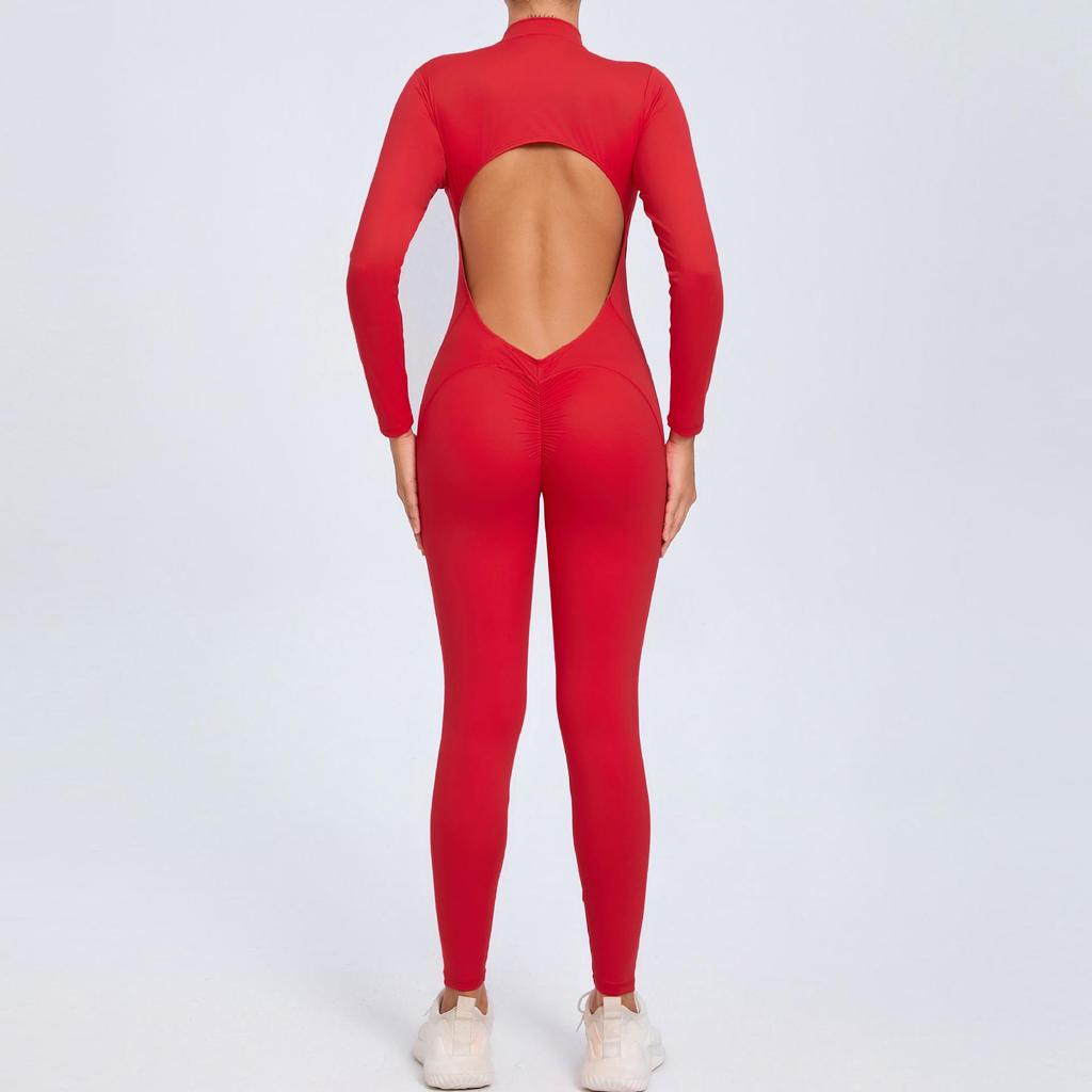 European & American Zipper Long Sleeve Yoga Jumpsuit - Women's Nude Feeling Fitness Bodysuit