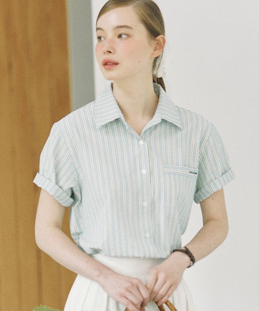 OURHOPE And Stripe Shirt - Sky Blue