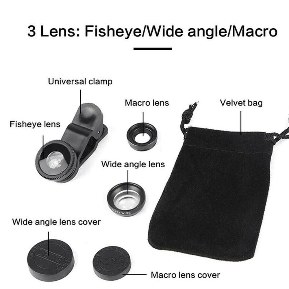 Аксессуары Насадка-объектив для телефона 3 в 1 Набор объективов для камеры Макро Широкоугольный Рыбий глаз