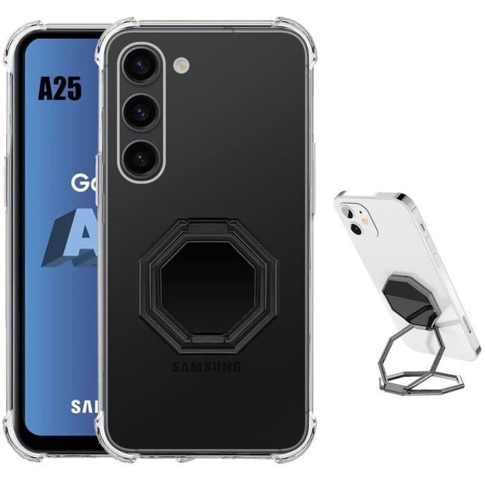 Case - BOOLING - for Samsung Galaxy A25 5G - Shockproof - Transparent Silicone - Black Metal Ring