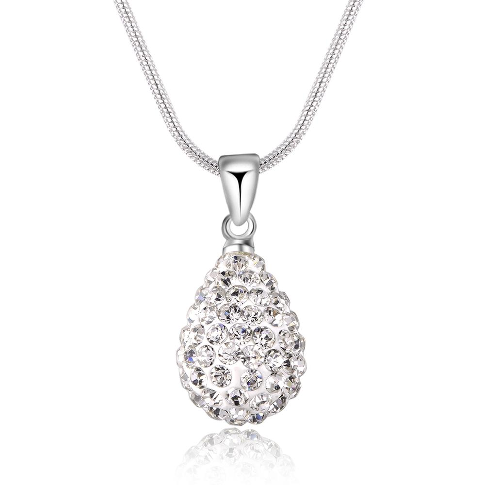 925 Sterling Silver Water Droplet Zircon Pendant Necklace Wedding Charm Jewelry