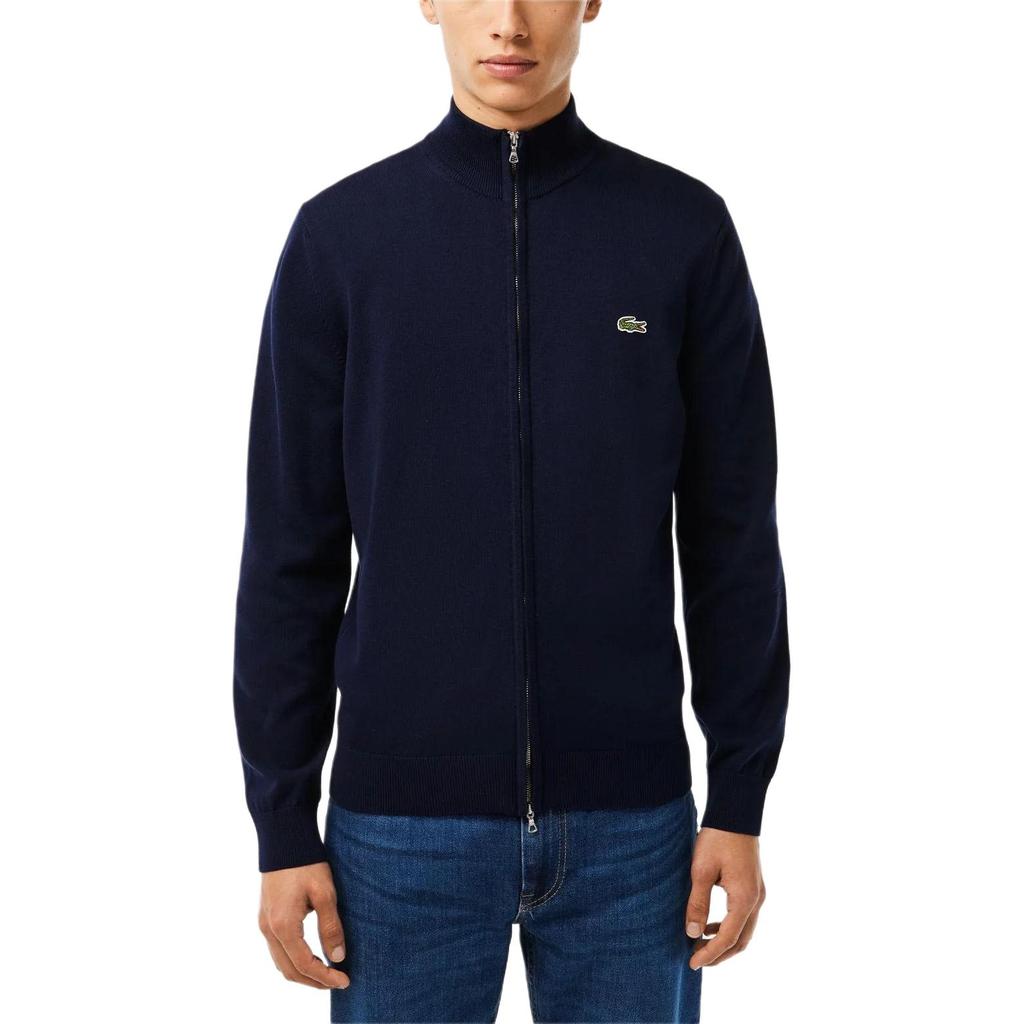 LACOSTE Stand Up Collar Organic Cotton Zippered Sweater Men's Marine Blue AH1957-166