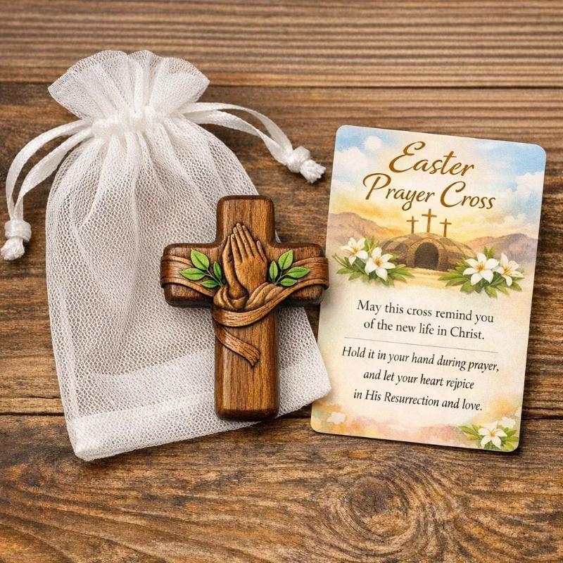 Pocket Size Wooden Prayer Cross with Quote Card Mini Portable Cross for Spiritual Growth and Gifting