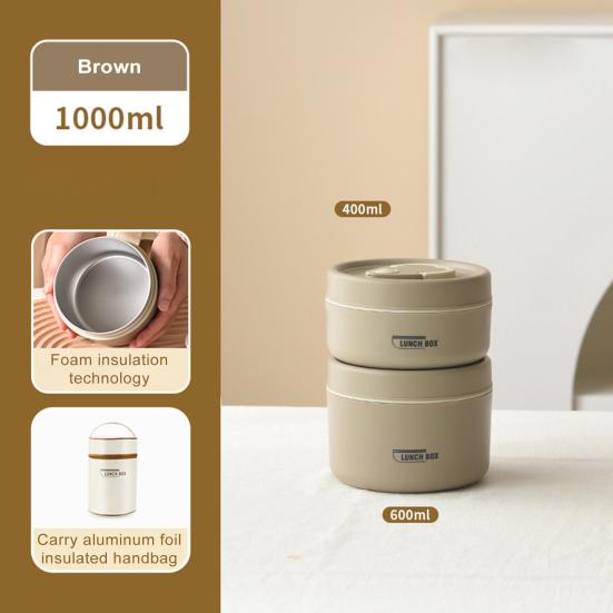 2 шт., нержавеющая сталь, ланч-бокс Bento с термосумкой, безопасный для микроволновой печи, герметичный контейнер для хранения продуктов, штабелируемый круглый термоланч-бокс для школьных занятий