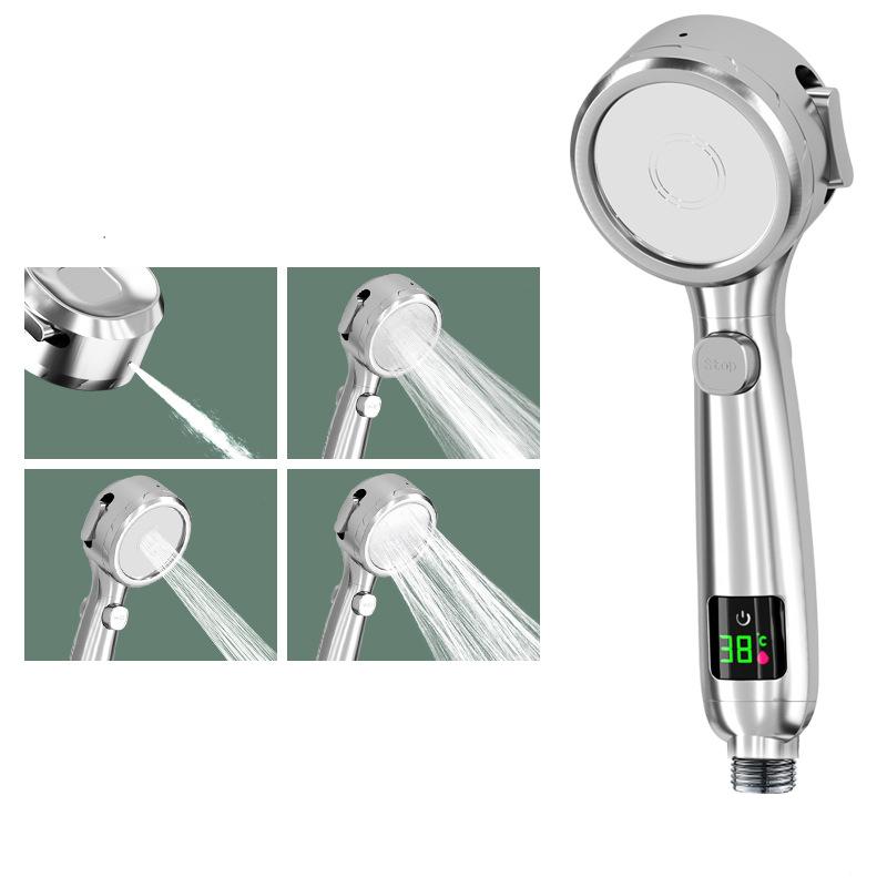 Modern Digital Temperature Display LED Shower Head 4 Spraying Modes ABS Plastic Construction Chrome Finish Wall Mountable Water